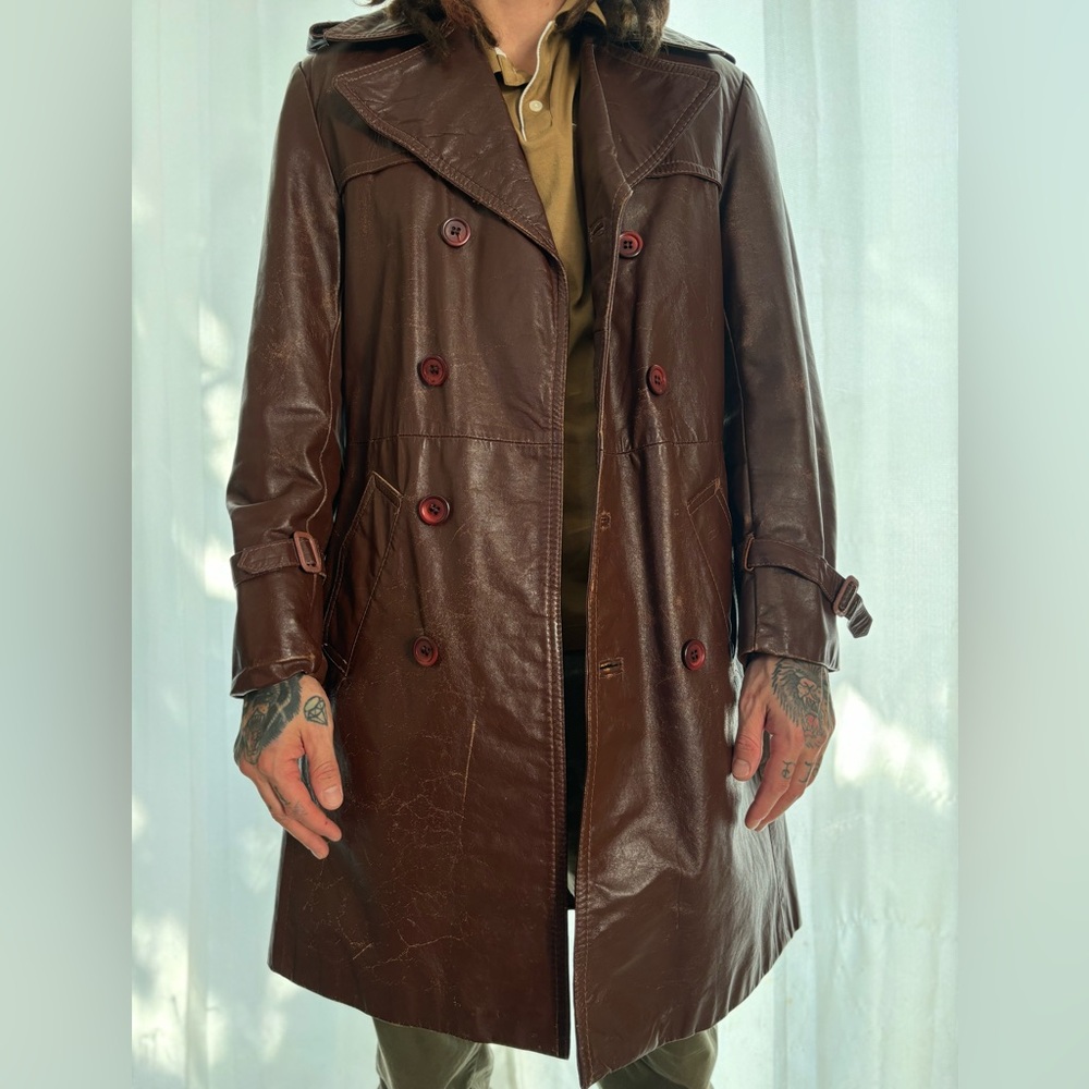 Vintage Jean Pierre Leather Trench Coat, Size Large (36)